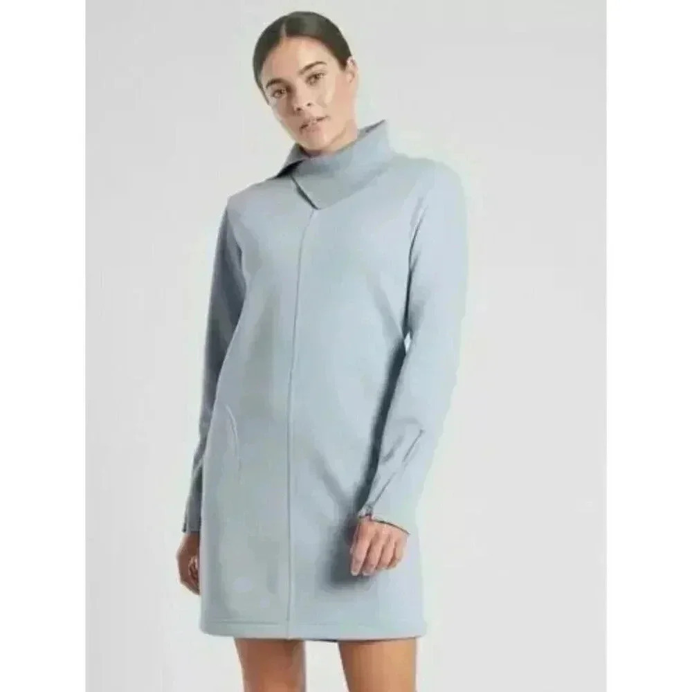 ATHLETA Cozy Karma Vela Dress Voyage Blue Size PS Long Sleeve #49